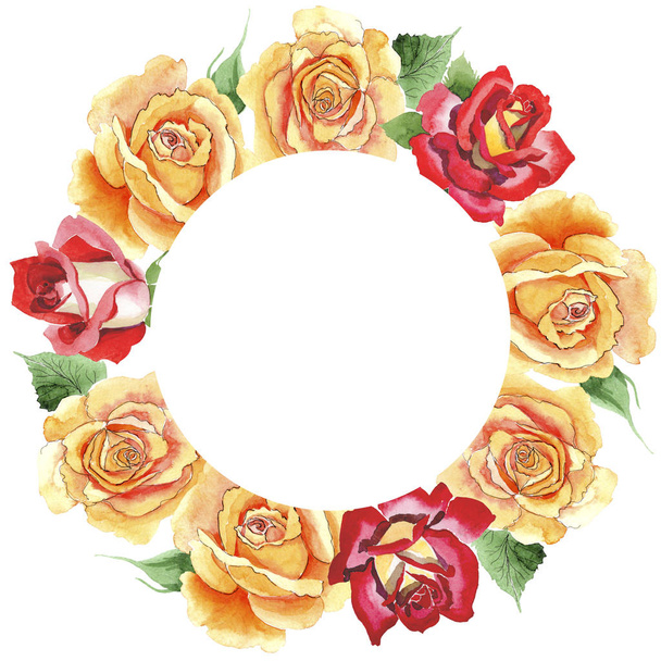 Wildflower amarelo chá-híbrido rosas flor grinalda em um estilo aquarela
.  - Foto, Imagem