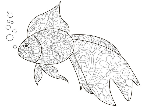 Anti-stressprogramma kleuren boek is een goudvis. Zwarte lijnen, witte achtergrond. Vector - Vector, afbeelding