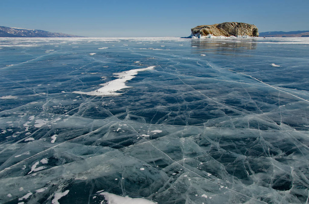 Russia. The unique beauty of transparent ice of lake Baikal. - Photo, Image