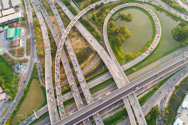 Traffic circle expressway road with green tree intersection road - Photo, Image