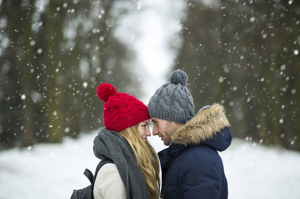 Couple in love in winter scenery - Fotografie, Obrázek