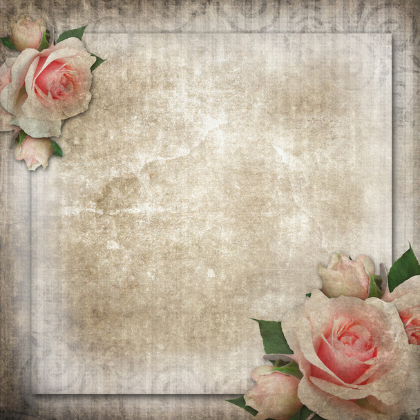 Grunge, vintage background with roses - Фото, изображение