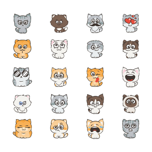 Cute cartoon cats and dogs with different emotions. Sticker collection. - Vector, Image