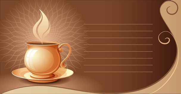 Brown cup with hot drink on a brown background - Διάνυσμα, εικόνα