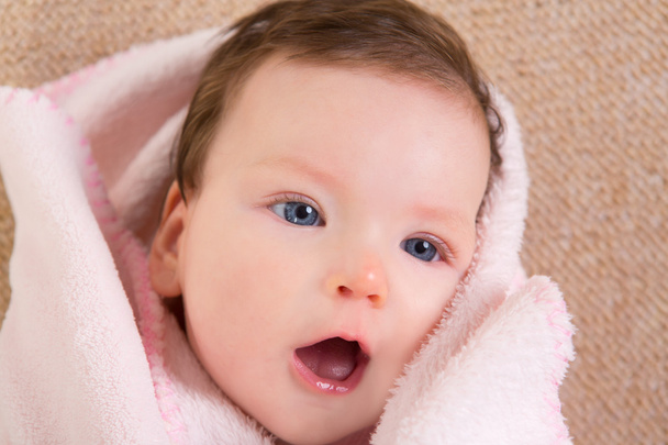 Baby little girl face portrait open mouth - Fotografie, Obrázek