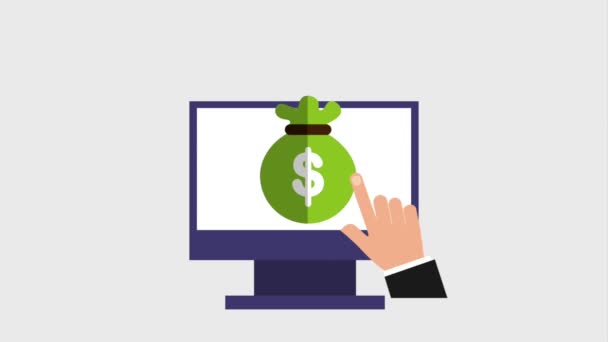 clics de main sur sac d'argent sur les icônes de l'écran d'ordinateur
 - Séquence, vidéo