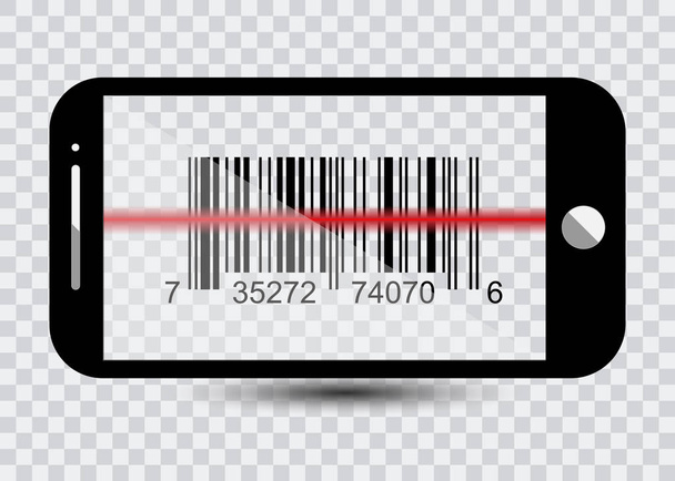 inteligentny telefon ikona z próbki do skanowania kodów kreskowych ikona z czerwonym laserem, wektor ilustracja na białym tle - Wektor, obraz