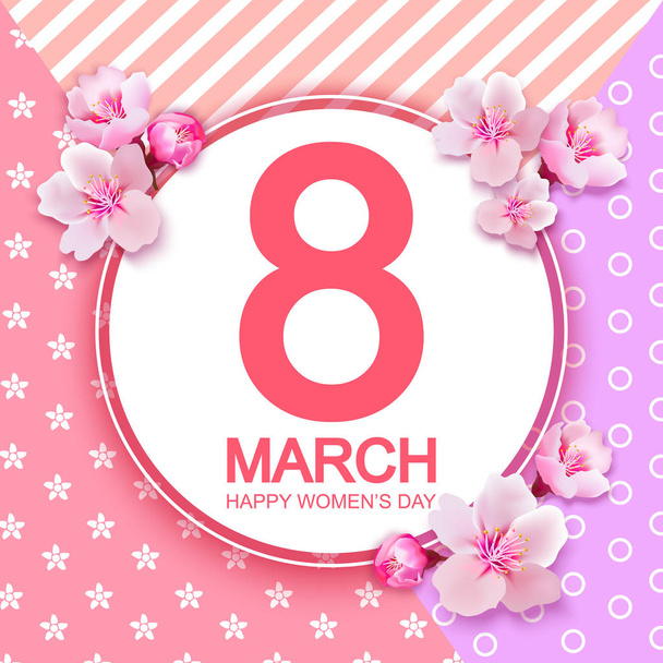 8 march international womens day background with flowers. Cherr - Vector, Imagen