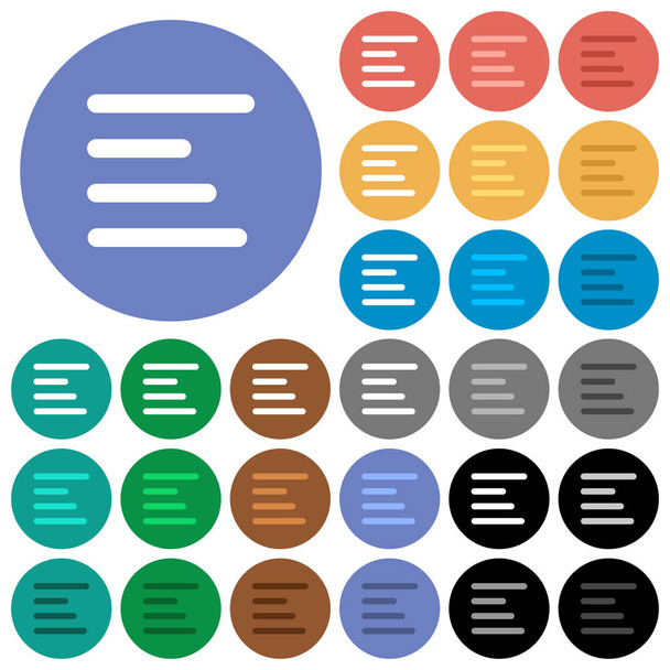Выравнивание текста слева круглые плоские разноцветные иконки
 - Вектор,изображение