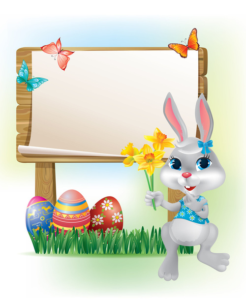 Wooden sign with Easter Bunny - Vector, afbeelding