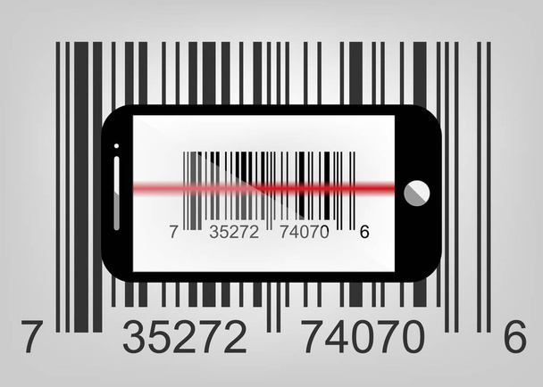 ícone de telefone inteligente com códigos de barras de amostra para digitalizar ícone com laser vermelho, ilustração vetorial isolada
 - Vetor, Imagem