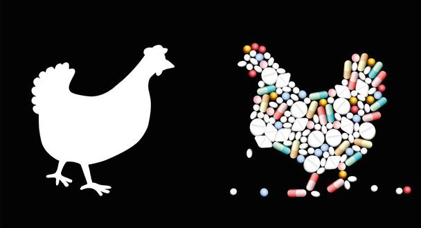 Hühnchen Pillen Antibiotika Nahrung - Vektor, Bild