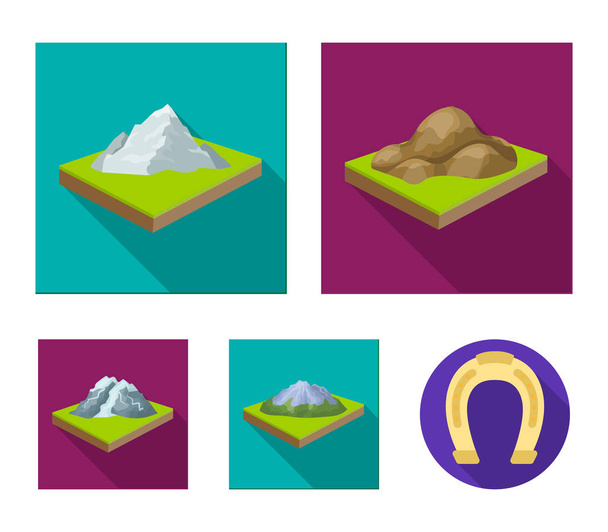 Mountains, rocks and landscape. Relief and mountains set collection icons in flat style isometric vector symbol stock illustration web. - Вектор,изображение