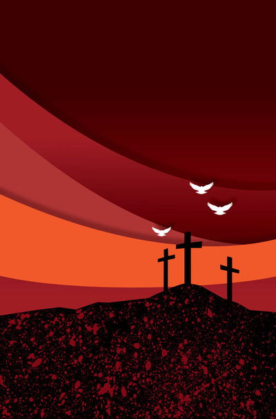 Christian graficzny krzyże Jezusa z duchowego gołębie i niebo efekt kolażu - Zdjęcie, obraz