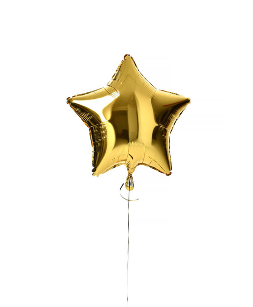 Single big gold star balloon object for birthday  party  - 写真・画像