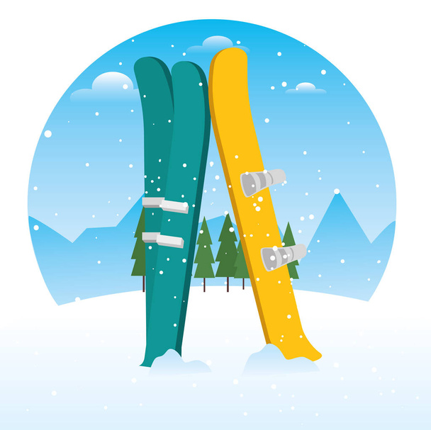 wintersport ski en snowboard uitrusting - Vector, afbeelding