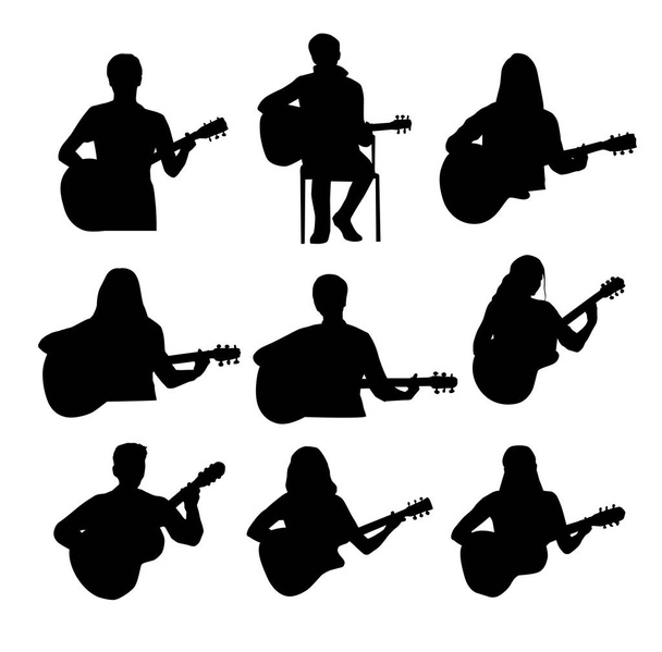 Силуэты гитаристов
 - Вектор,изображение