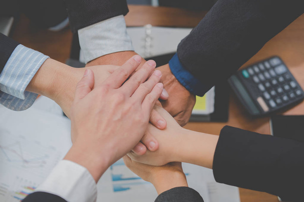 businessman joining hand, business team touching hands together  - Photo, Image