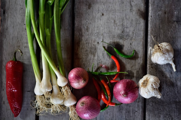 Vegetables composition on wooden background - Foto, immagini