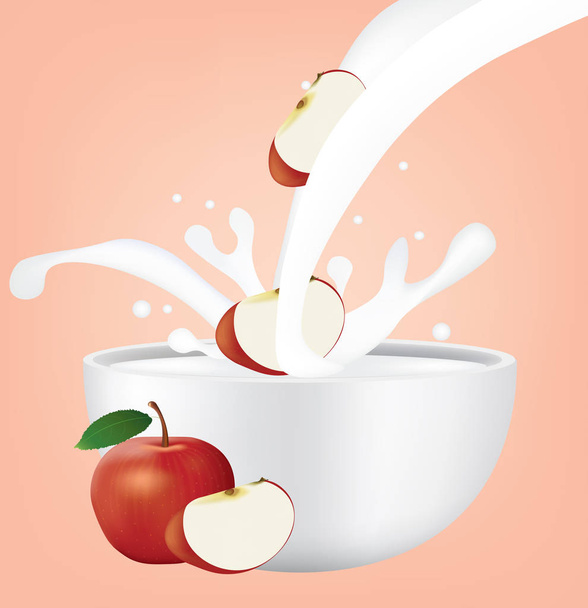 Süt sıçrama içinde elma - Vektör, Görsel