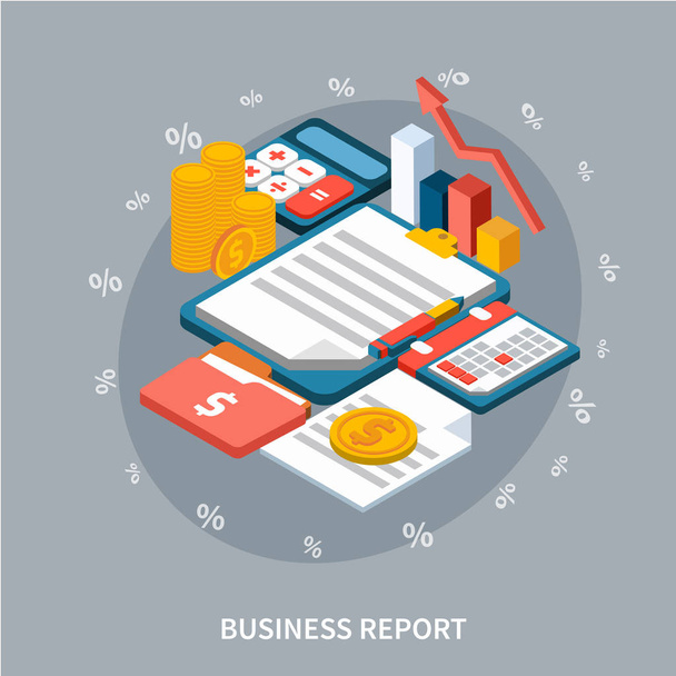 Annual Report Isometric Composition - Vector, Image