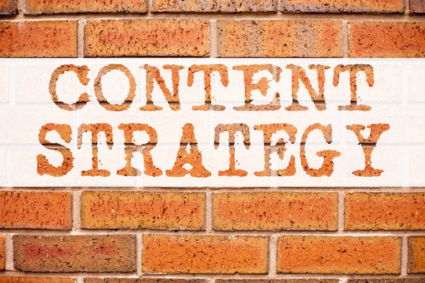Conceptual announcement text caption inspiration showing Content Strategy. Business concept for Network Website Information Management written on old brick background with copy space - Photo, Image