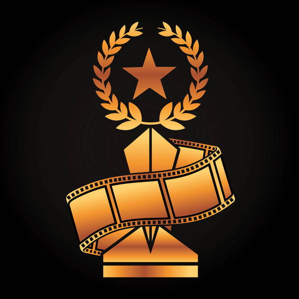 gouden award trofee ster laurel strip film film - Vector, afbeelding