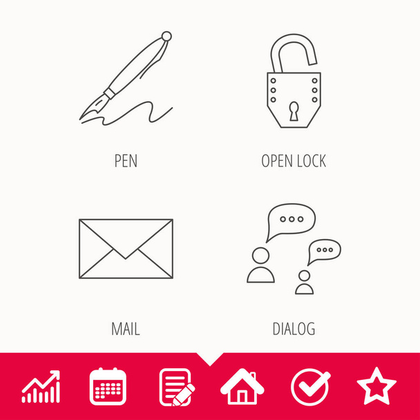 Dialog, mail envelope and open lock icons. - Vecteur, image