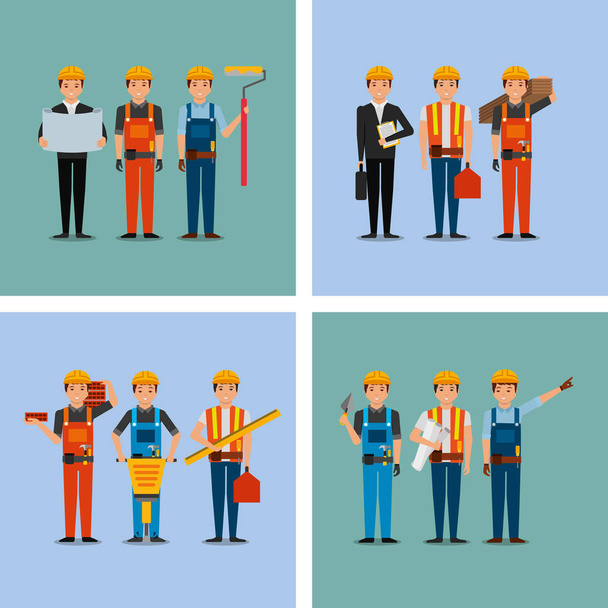 коллекционные строительные рабочие и различные инструменты
 - Вектор,изображение