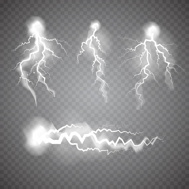 Temporale realistico Set fulmini, effetto di scarica elettrica. Illustrazione vettoriale
 - Vettoriali, immagini