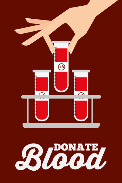 γυναικείο χέρι με σωλήνες δοκιμής σε ράφι δωρεά αίματος - Διάνυσμα, εικόνα