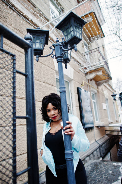 Stylish african american plus size model at streets of city on w - Valokuva, kuva