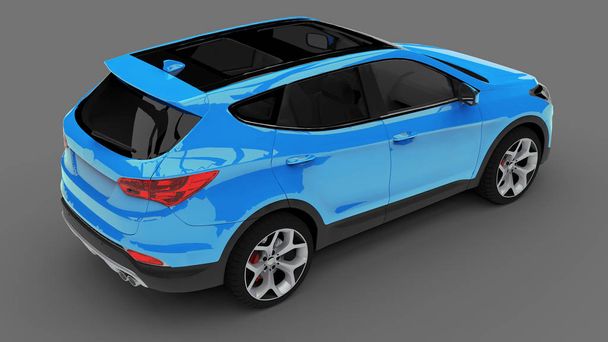 Compact city crossover blue color on a gray background. 3d rendering. - Photo, Image