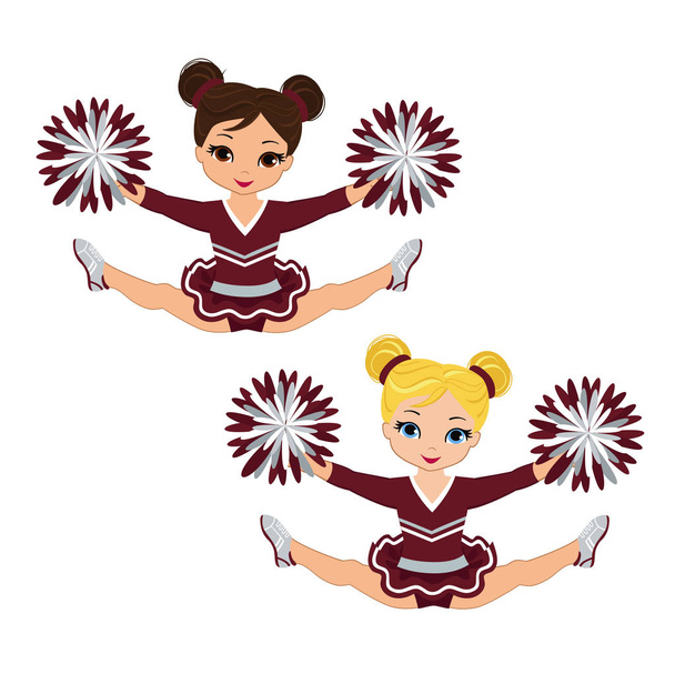 Cheerleader in uniforme marrone e argento con Pom Poms. Illustrazione vettoriale isolata su sfondo bianco
. - Vettoriali, immagini