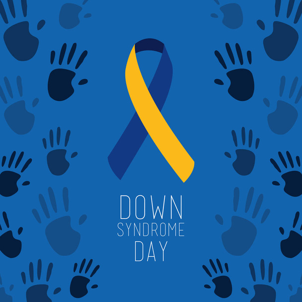 down syndrome day poster blue painted hands symbol - Vector, Image