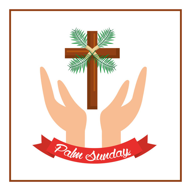 palm sunday passion christ hands with cross - Vector, Image