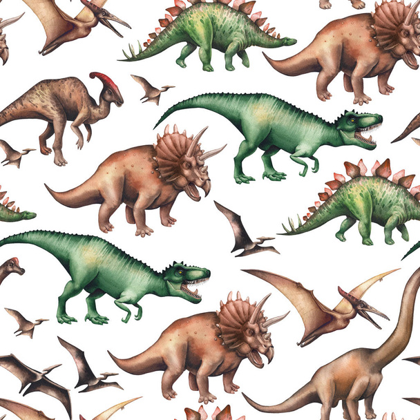 Akwarela dinozaury wzór - Zdjęcie, obraz