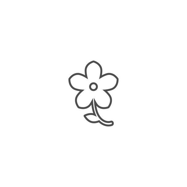 Outline flat icon of forget-me-not flower with right side twig and leaf. Isolated on white. Vector - Вектор, зображення