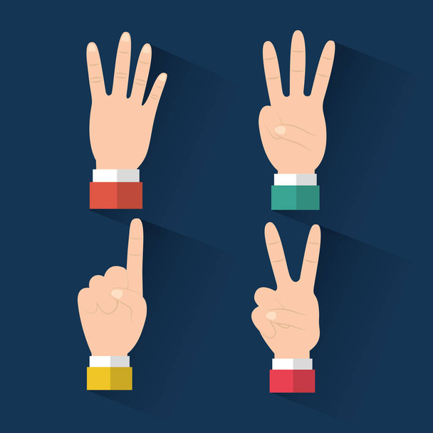conjunto de manos diferentes gestos cuentan con los dedos fondo azul
 - Vector, Imagen