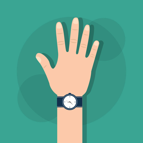 mano humana con la hora del reloj de pulsera
 - Vector, imagen