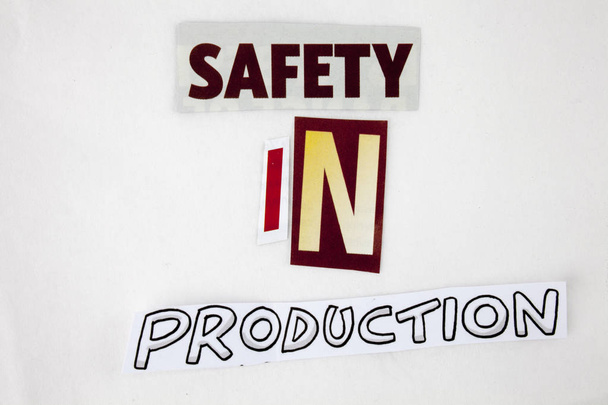A word writing text showing concept of Safety In Production made of different magazine newspaper letter for Business concept on the white background with copy space - Zdjęcie, obraz