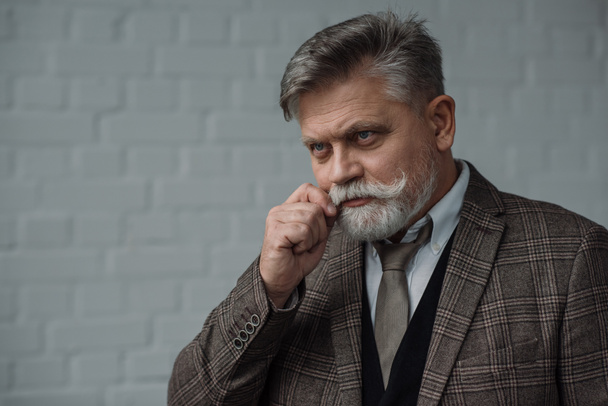 stylish senior man in tweed suit with mustaches - Foto, Bild