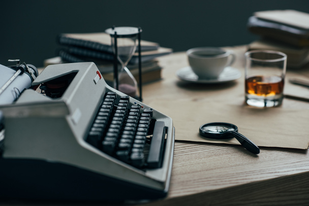 close-up shot of writer workplace with typewriter - Photo, Image