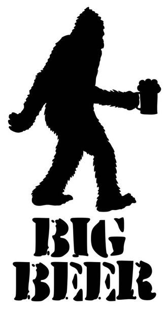 Silhouette des Bigfoot-Gehens mit Bier auf weißem Hintergrund, Vektorillustration - Vektor, Bild