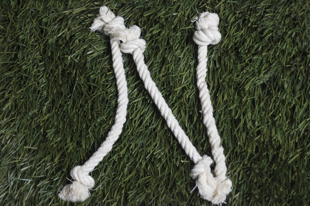 Alfabeto de cuerda sobre hierba. Letra N
 - Foto, imagen