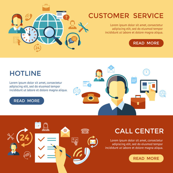 デジタル コール センターと顧客サポート オブジェクト - ベクター画像