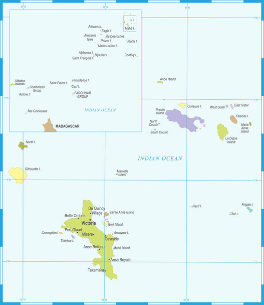 Mapa Seychely - podrobné vektorové ilustrace - Vektor, obrázek