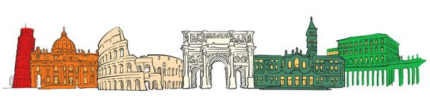 イタリアの有名な旅行アイコン バナー - ベクター画像