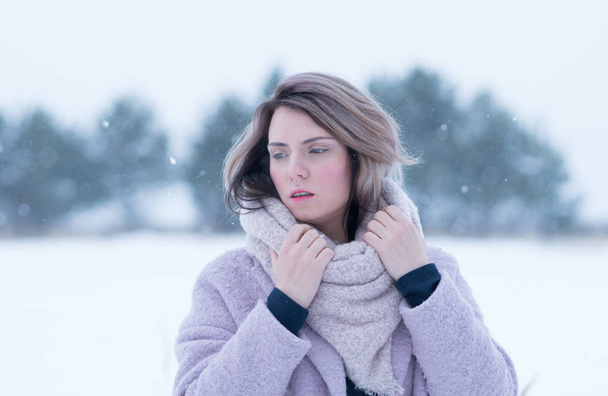 retrato de una joven hermosa chica de invierno al aire libre en un abrigo
 - Foto, imagen