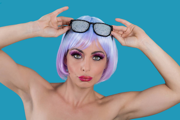 Woman taking off glamour glasses - Photo, Image